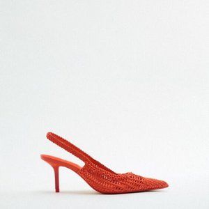 ZARA WOVEN SLINGBACK HEELS - US Size 8 EU Size 39- Coral Red
